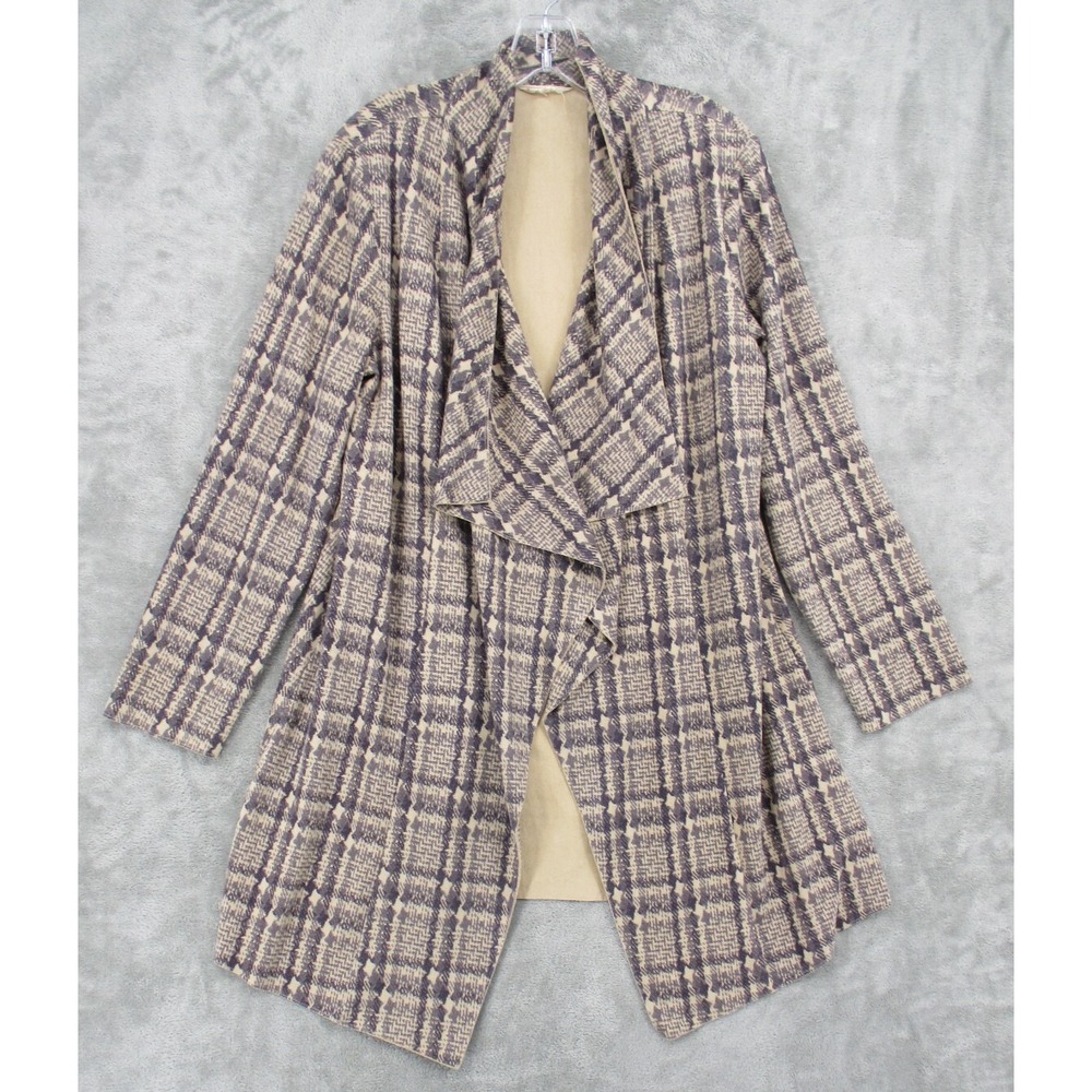 Solitaire Jacket Womens Size L Anthropologie Faux Suede Open Front Plaid Office